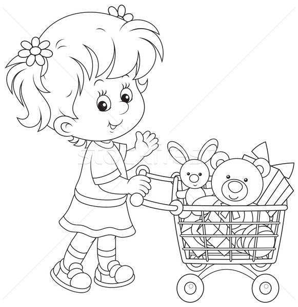 女孩 购物车 玩具 小 超级市场 商业照片 alexbannykh