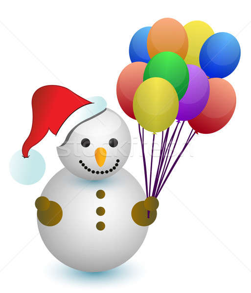 白 / snowman holding balloons illustration design on white