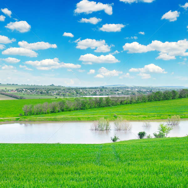 商业照片 绿色·场·湖 多云 天空·云 green field lake