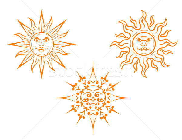 商业照片: 复古 · 太阳 · 吉祥物 · 孤立 ·白· 抽象