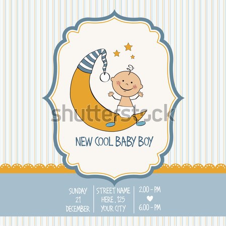 baby shower card with little baby boy sleep with his teddy bear