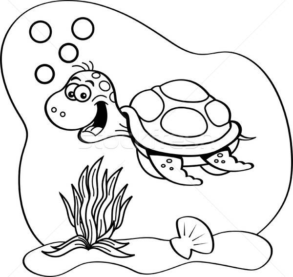 漫画 海龟 游泳的 水下 黑白 商业照片 bennerdesign
