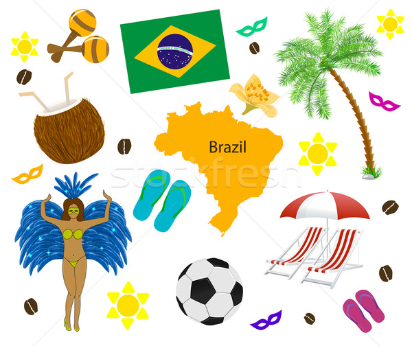 商业照片: 巴西 · 符号 · 地图 ·旗·白·花