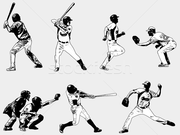 stock photo: baseball players set - sketch illustration