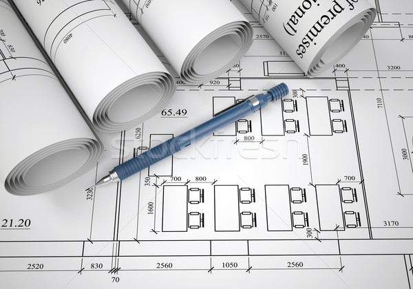 商业照片: 建筑的 · 图纸 · 办公桌 · 建筑师 · 房子