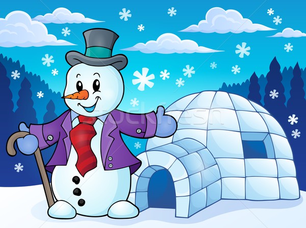 stock photo: igloo with snowman theme 1