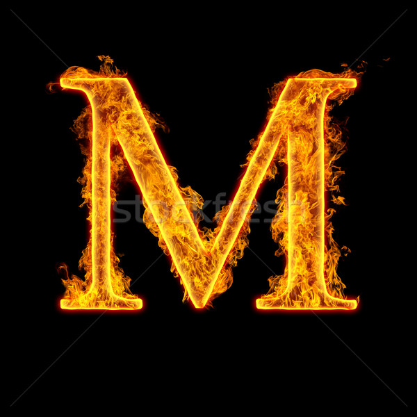 商业照片: 火· 字母 · 字母m · 孤立 · 黑色 · 抽象