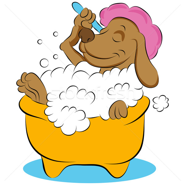 增加至灯箱 商业照片 / 插图 #5261984dog taking a bubble bath 由