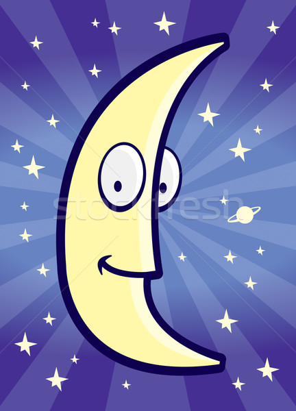 漫画    夜空    天空 / a cartoon moon smiling in the night