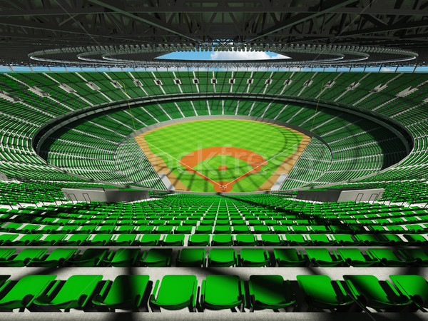 stock photo: 3d render of baseball stadium with green seats and