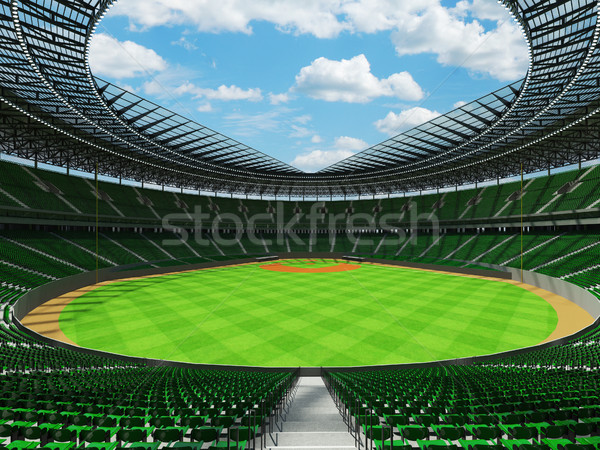 stock photo: 3d render of baseball stadium with green seats and