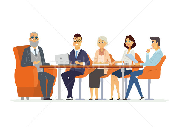 stock photo: business meeting - modern vector cartoon characters