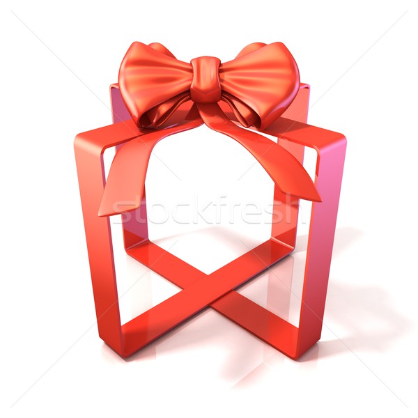 gift ribbon and bow, box shaped, 3d rendering isolated on white