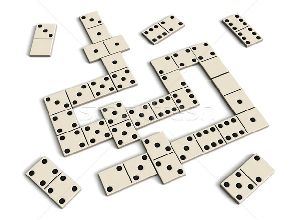 商业照片: 骨牌 · 游戏 · 白 · 孤立 · 组 · 链 / domino game