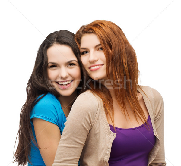 商业照片: 二· 微笑 · 女孩 · 拥抱 · 友谊 · 快乐的人