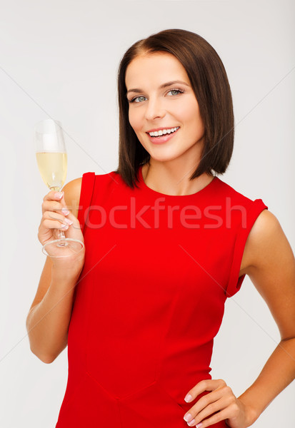 商业照片: 女子 · 红色礼服 · 玻璃 · 香槟酒 · 舞会 · 饮料