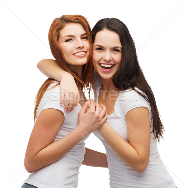 商业照片: 二·笑· 女孩 ·白· 拥抱 · 友谊