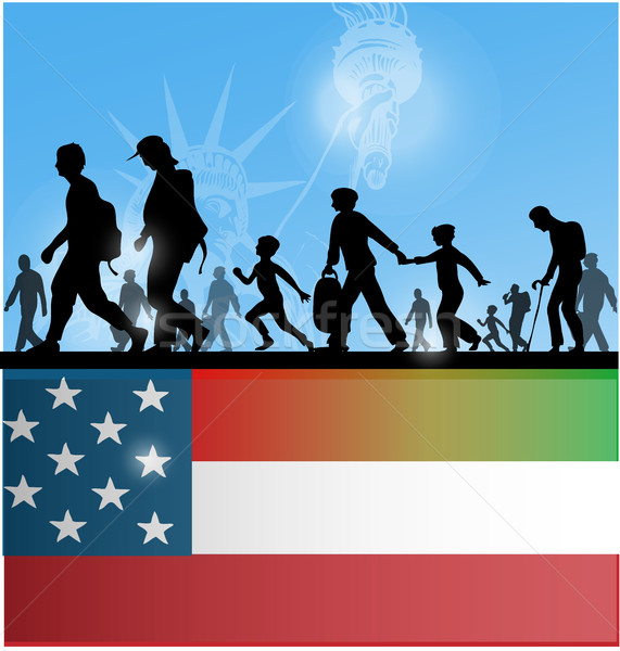 商业照片: 美国人 ·人· 移民 ·旗· 侧影 ·卡
