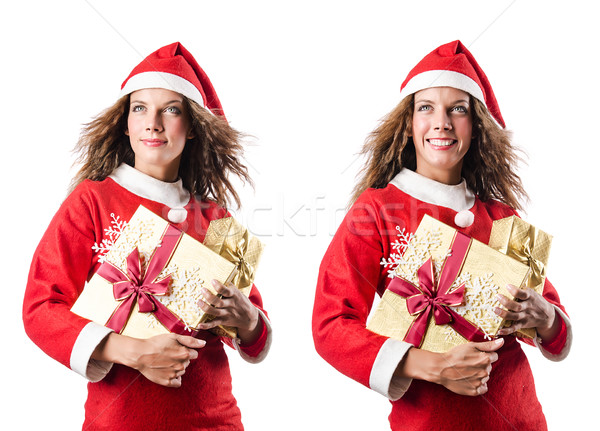 下载广告图样 商业照片 #8141102santa girl with giftboxes on white