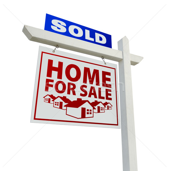 blue and red sold home for sale real estate sign