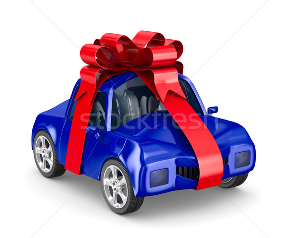 stock photo: car in gift packing. isolated 3d image