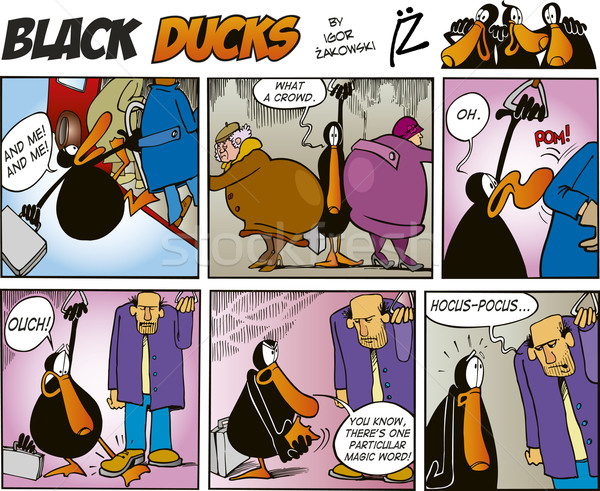 矢量图: 黑色    滑稽    总线    滑稽    鸭 / black ducks comic