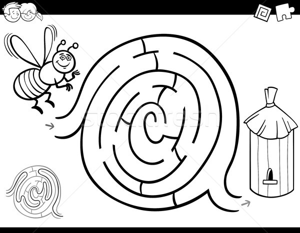 迷宫 游戏 图画书 蜜蜂 蜂巢 黑白 商业照片 izakowski