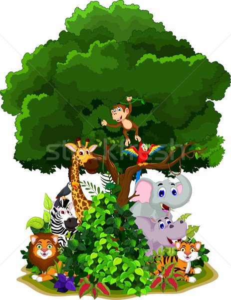 山 vector illustration of funny animal cartoon with forest