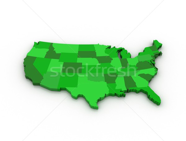 商业照片: 3d · 绿色 · 地图 · 美国 · 孤立 ·白 / 3d green map