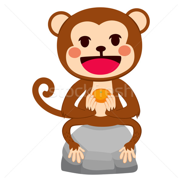 商业照片: 猴子  普通话  插图  滑稽  坐在 石