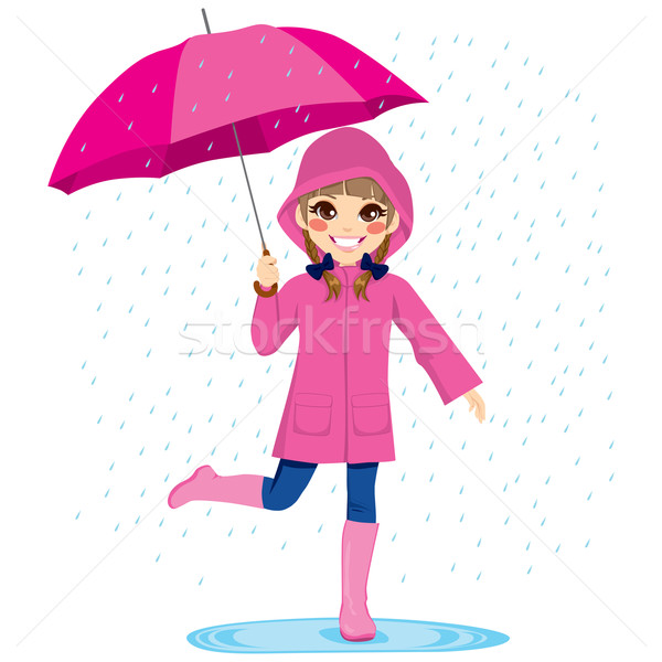 商业照片 女孩·雨 可爱 小女孩 粉红色 雨衣