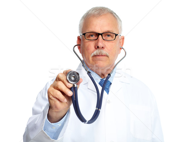商业照片: 医生 · 医生 · 高级 · 听筒 · 孤立 ·白