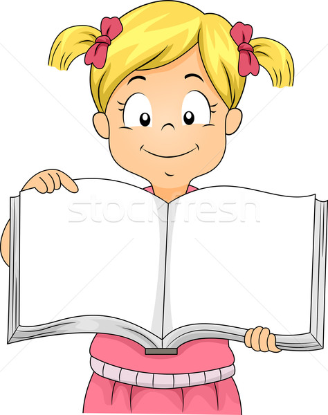 商业照片: 小· 孩子 · 女孩 · 打开 ·书· 插图