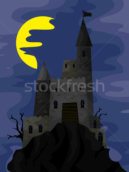商业照片 黑暗 城堡 顶部·山 月亮 漫画