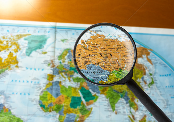 商业照片: 地图 · 俄国 · 放大镜 · 业务 · 世界 · 玻璃