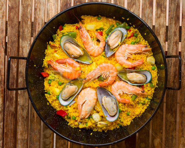 stock photo: seafood paella -traditional spanish dish