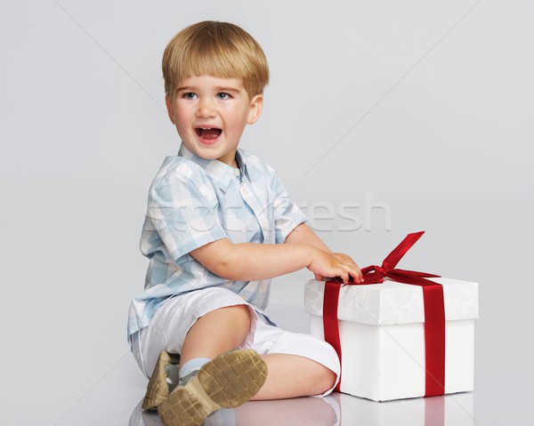 男孩    礼品盒    生日    背景 / happy baby boy with   gift