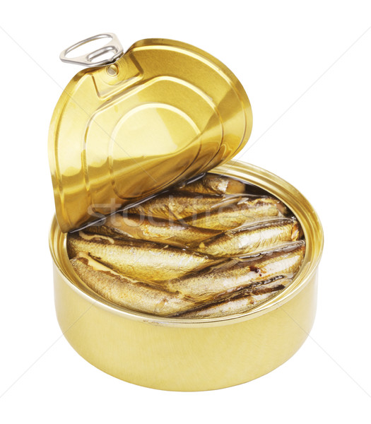 stock photo: opened tincan with sardines, isolated on white back