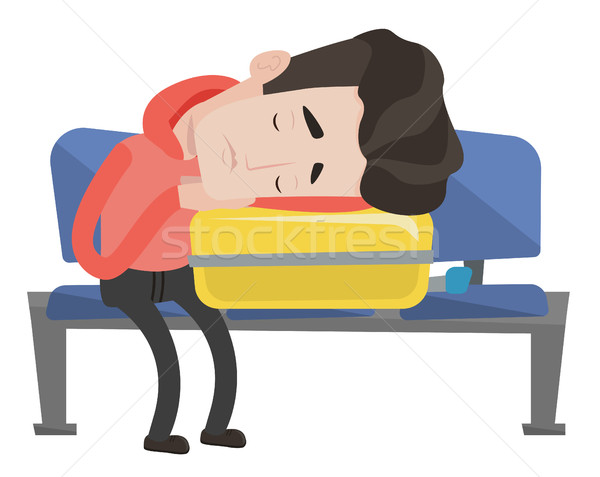 商业照片: 筋疲力尽 · 男子 · 睡眠 · 手提箱 · 机场 ·累