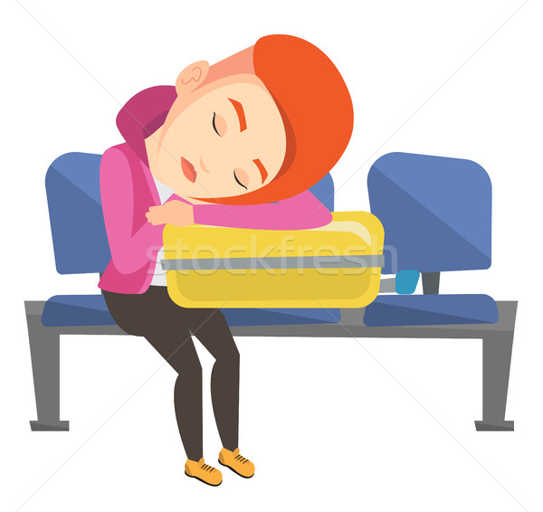 商业照片: 筋疲力尽 · 女子 · 睡眠 · 手提箱 · 机场