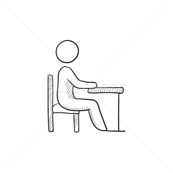商业照片: 学生 · 坐在 · 椅子 · 办公桌 · 素描 · 图标
