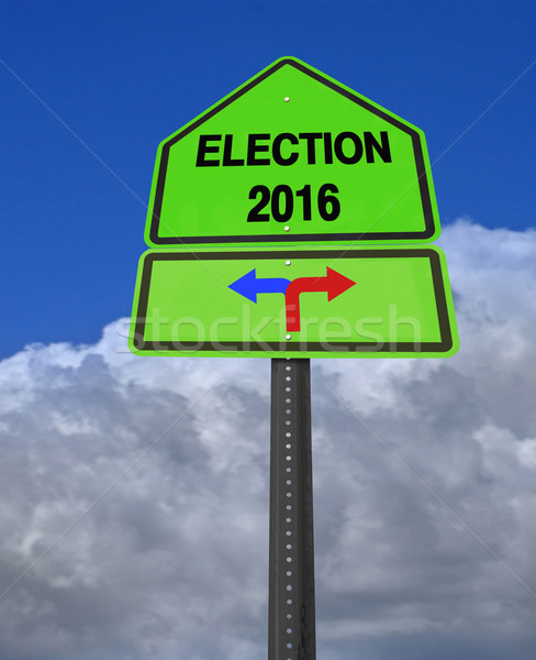 stock photo election 2016 left or right ahead sign