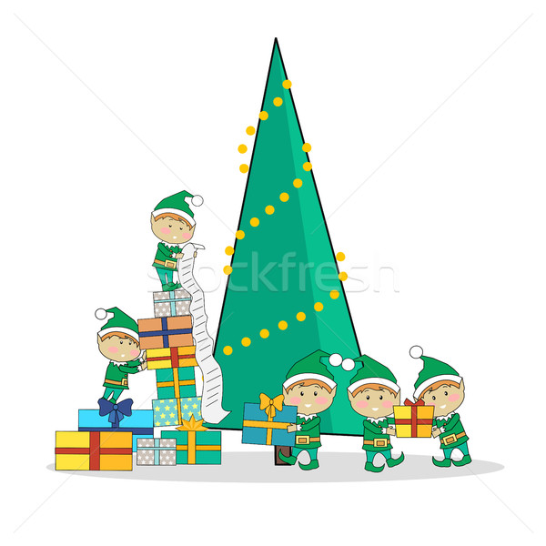 christmas elves packing presents gift boxes according to wish