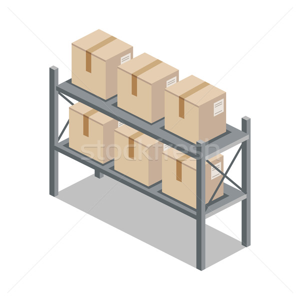 stock photo: isometric 3d shelf with cartoon box