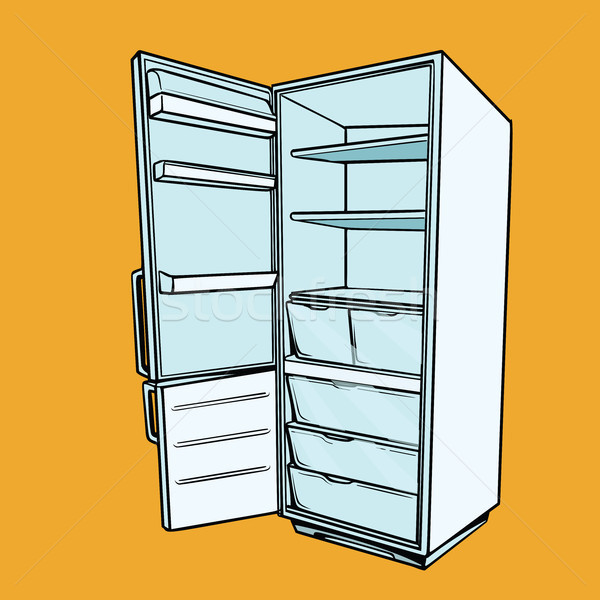 商业照片: 打开 · 空的 · 冰箱 · 滑稽 · 漫画 · 风格