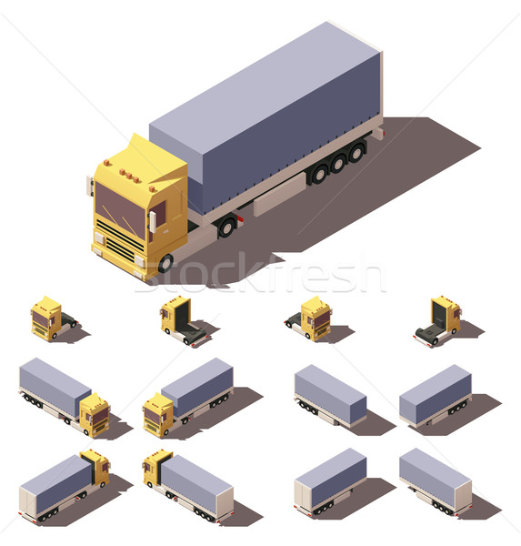 商业照片 / 矢量图: 向量 · 等距 · 卡车 · 框 · 半挂车