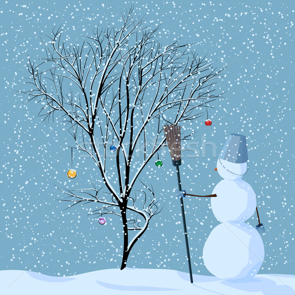 插图 寂寞 雪人 树雪 圣诞节 商业照片 vertyr