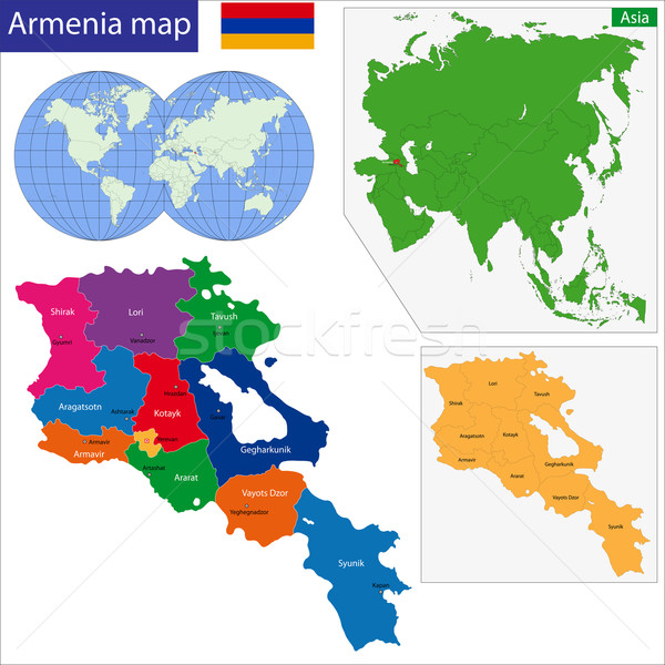 亚美尼亚 地图 行政 城市 亚洲的 国家 商业照片 volina