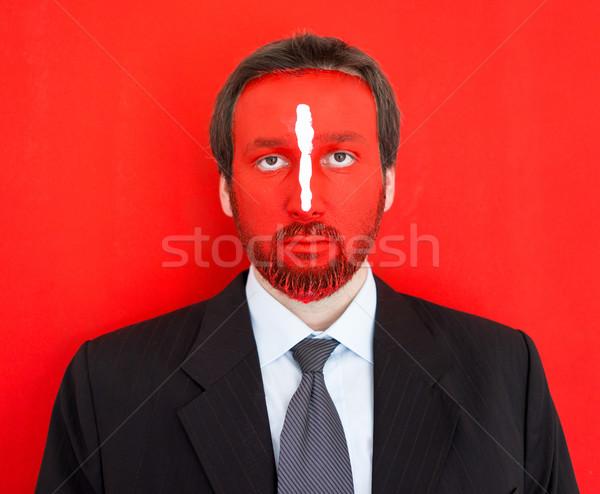 男子    红色    面对    白    线 / painted man with red face