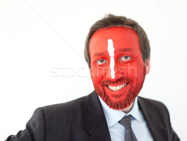 男子    红色    面对    白    线 / painted man with red face